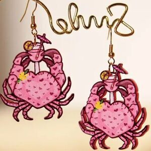 14k CRAB W/ COCKTAIL Earrings cute fun whimsical kawaii novelty | 2/$20 | NWOT